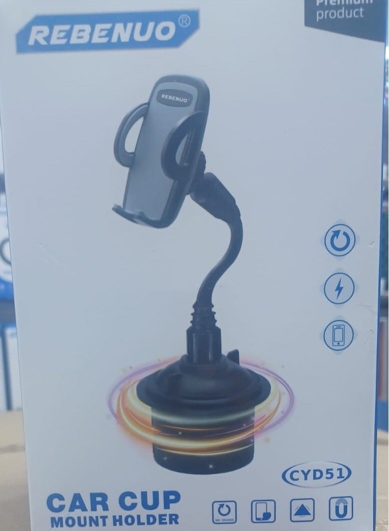 REBENUO Rotation Flexible Arm Car Phone Mount – Adjustable Gooseneck Cup Holder Cradle with Air Vent Support, Universal Fit for Smartphones (50–90mm Width) – Black - Image 4