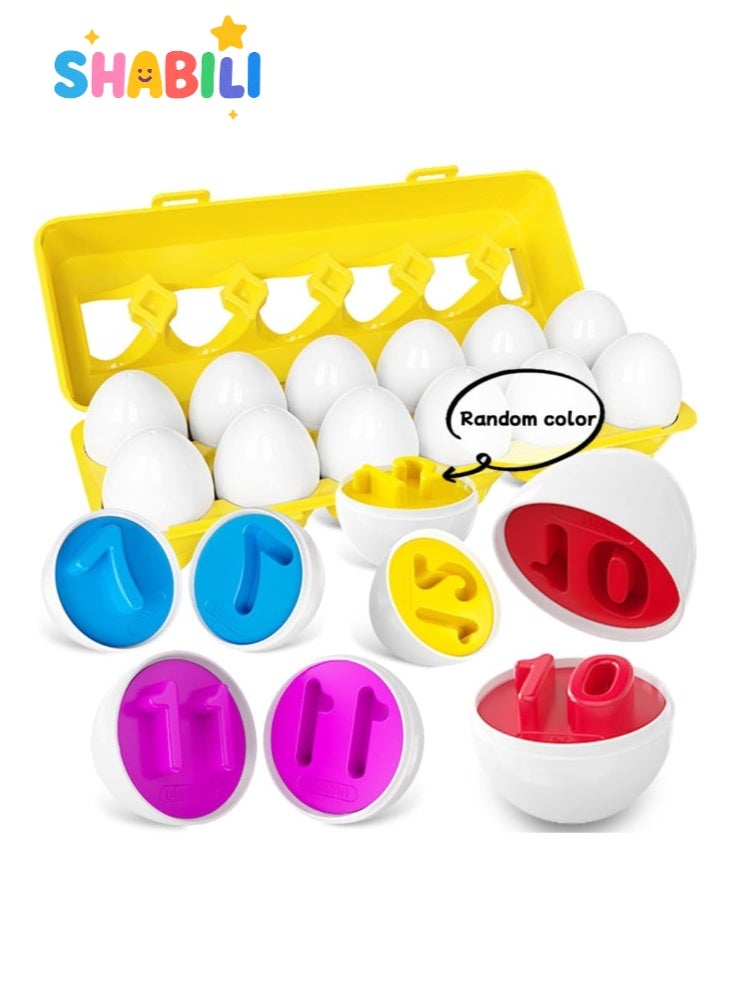 شبيلي مجموعة بيض مطابقة 12 قطعة، فرز الألوان/الأشكال والأرقام داخل علبة بيض صفراء، لعبة منتسوري آمنة لتنمية المهارات الحركية الدقيقة للأطفال الصغار، هدية تعليمية مناسبة للسفر - Image 5