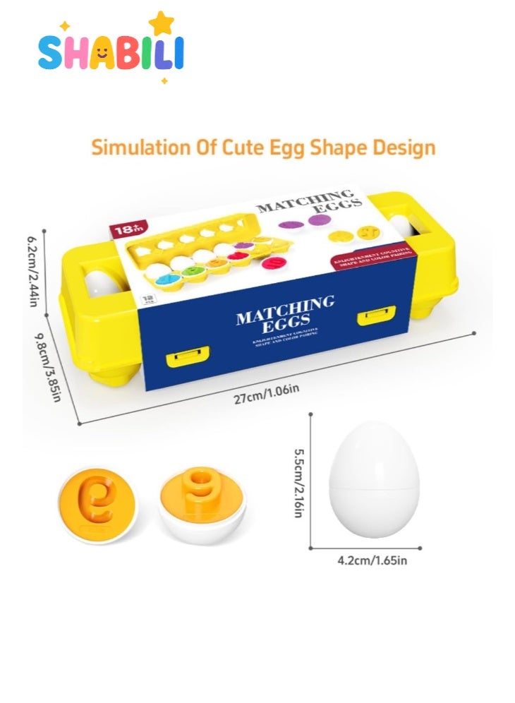 شبيلي مجموعة بيض مطابقة 12 قطعة، فرز الألوان/الأشكال والأرقام داخل علبة بيض صفراء، لعبة منتسوري آمنة لتنمية المهارات الحركية الدقيقة للأطفال الصغار، هدية تعليمية مناسبة للسفر - Image 2