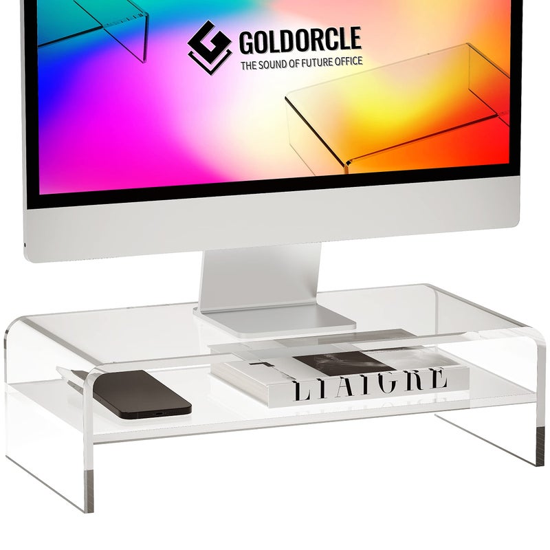 GoldOrcle Acrylic Monitor Stand Riser Clear Computer Monitor Stand (Big) - Image 1