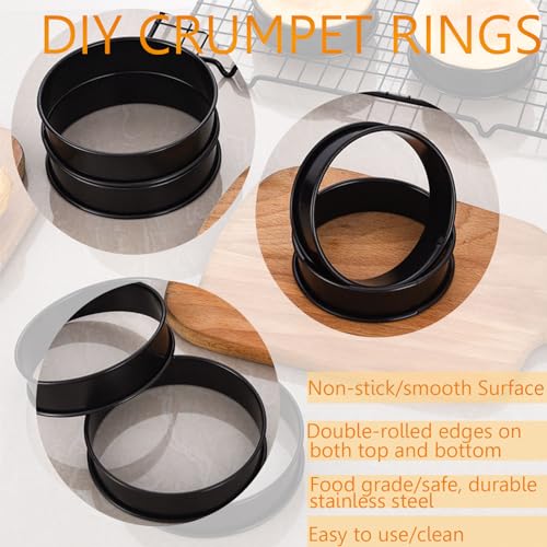 KUAYB 12Pieces Crumpet Rings Nonstick English Muffin Rings, 3.15 Inch Stainless Steel Double Rolled Metal Baking Tart Ring Molds for cookies, pastries - Image 3