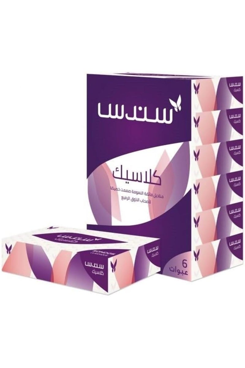 عبوة مناديل وجه كلاسيكية من ٦ قطع | ٨٤ ورقة في العبوة | طبقتان، ناعمة، قوية، وماصة