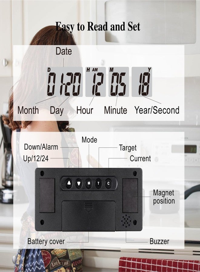 Jayron Reusable and Magnet Countdown Timer 9999 Days Digital Alarm Loud Clock Bedside Reminder, Kitchen Countdown Timer for Event Reminder Baby Retirement Cooking Pregnancy Wedding Christmas (Black) - Image 3