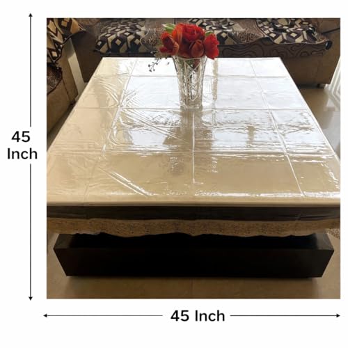 BLESS KRAFT Decor Waterproof PVC Plastic Clear 4 Seater Square Table Cover (Transparent, Golden Lace, 45 x45 Inch, Thickness 0.20mm) - Image 2