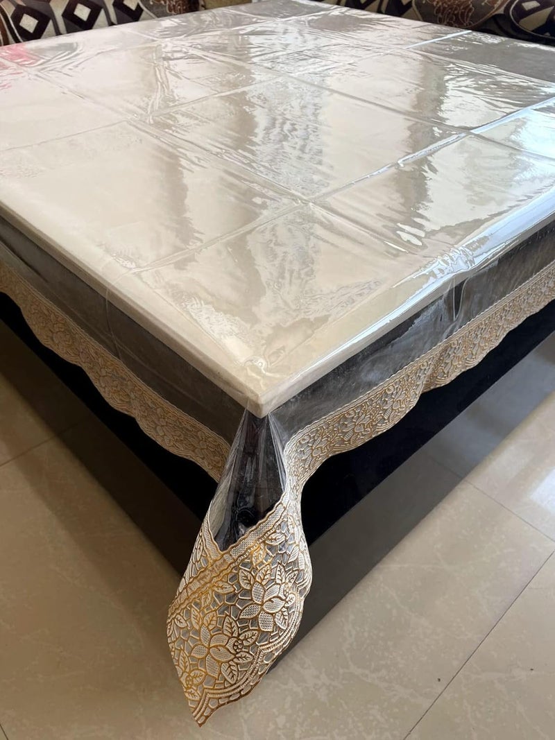 BLESS KRAFT Decor Waterproof PVC Plastic Clear 4 Seater Square Table Cover (Transparent, Golden Lace, 45 x45 Inch, Thickness 0.20mm) - Image 5