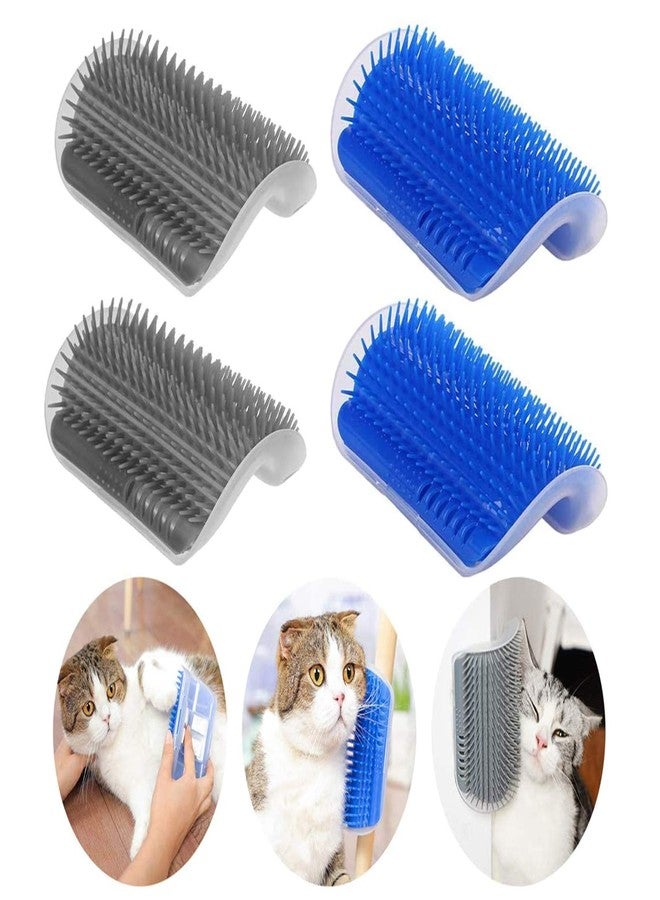 DOUBLE 2 C Hair Brush, 4 Pack Cat Wall Corner Groomers with Catnip, Soft Face Scratchers Brush, Corner Massage Comb for Long & Short Fur Cat Owners, All Ages, Unisex (Grey&Blue) - Image 1