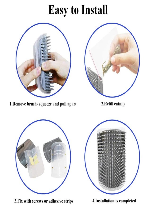 DOUBLE 2 C Hair Brush, 4 Pack Cat Wall Corner Groomers with Catnip, Soft Face Scratchers Brush, Corner Massage Comb for Long & Short Fur Cat Owners, All Ages, Unisex (Grey&Blue) - Image 4