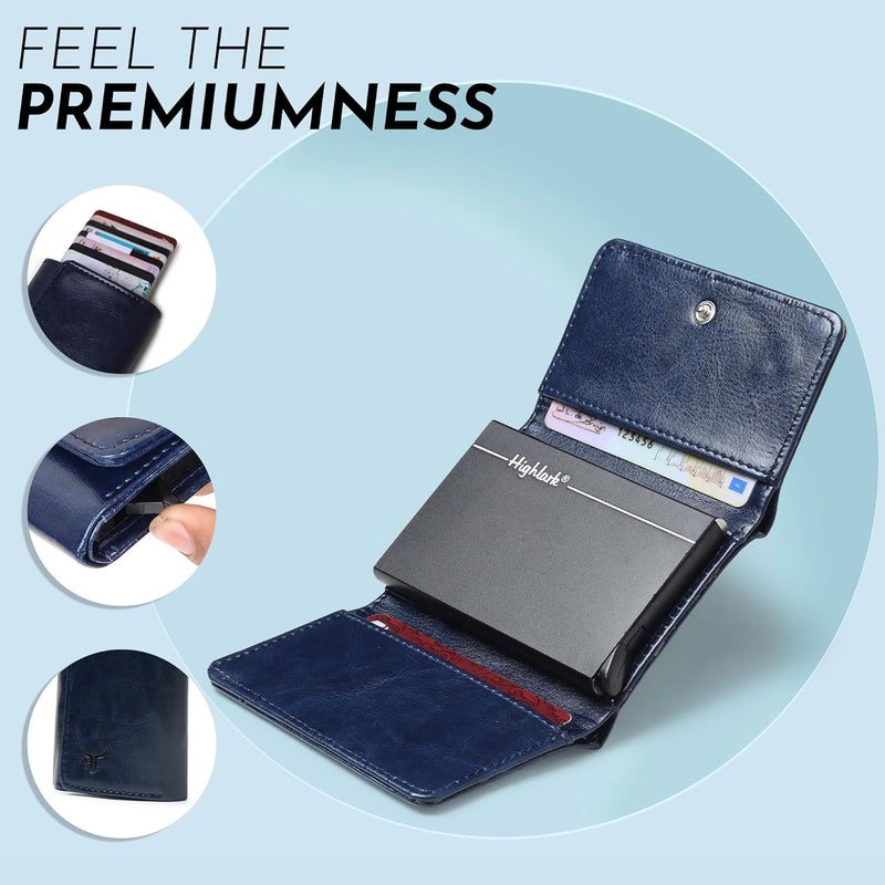 Highlark ® Luxury Leather Pop-Up Card Holder for Men & Women | RFID Blocking Classic & Minimalist Design | Slim Card Holder Wallet with Quick Access - Image 3