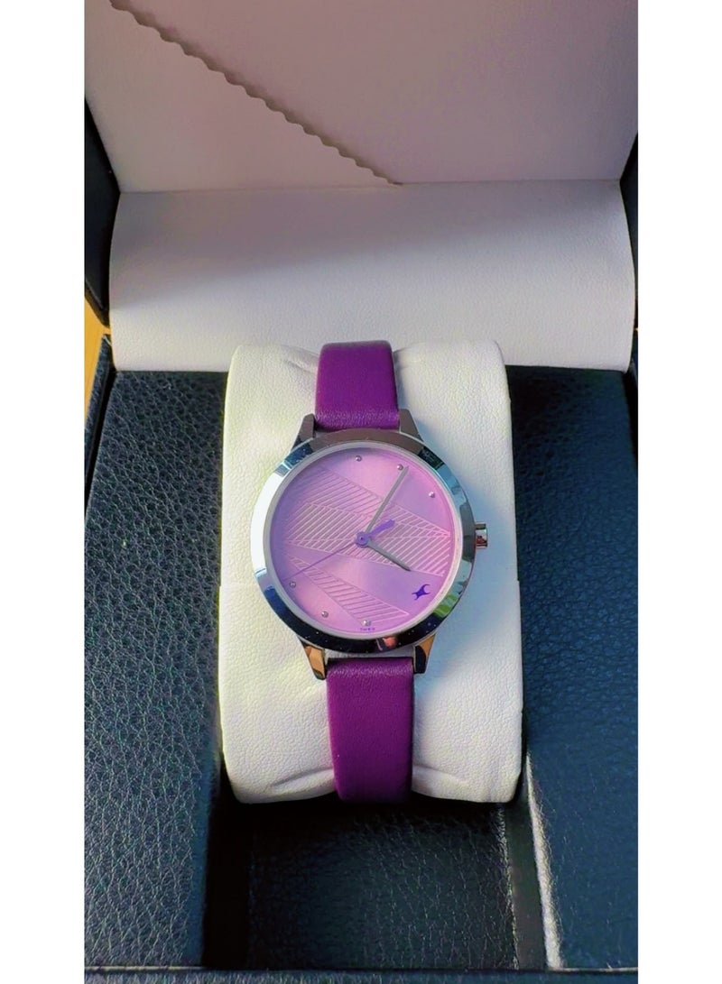 Fastrack Stunners Women's Quartz Analog Watch – Textured Purple Dial with Matching Genuine Purple Leather Strap (Ref: 6267SAA / 6267SL01) – Pre-Owned (Looks Brand New) - Image 1