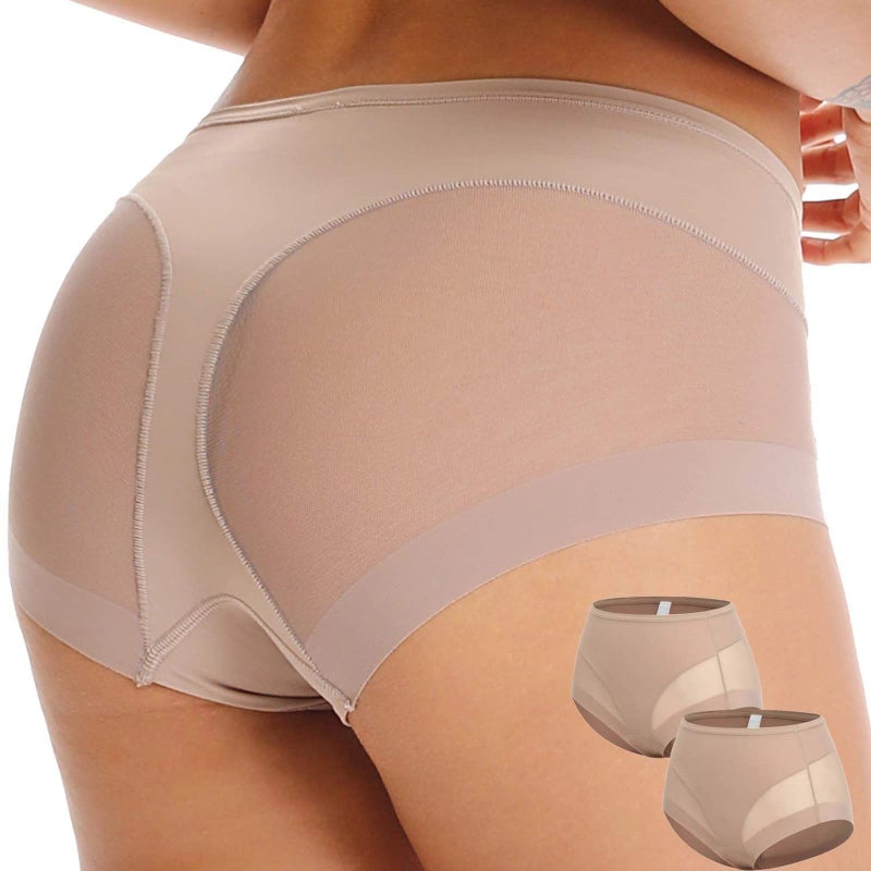 WOWENY 2 Packs Tummy Control Panties for Women Seamless Butt Lifter Briefs Comfy Body Shaper Shapewear Sexy Underwear(Beige, 3X-Large) - Image 1