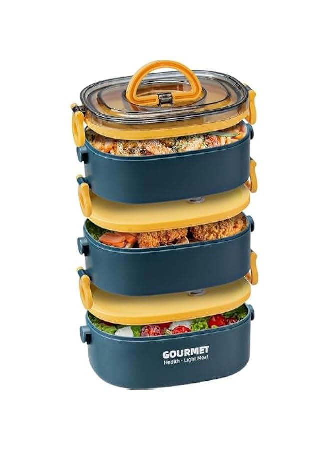 HOOKOR Bento Lunch Box,Stackable 3 Layers Bento Box,2000ml Large Capacity Lunch Containers,Leak-Proof, Food-Safe Materials. For Work School Camping, Microwave and Dishwasher Safe (Blue) - Image 2