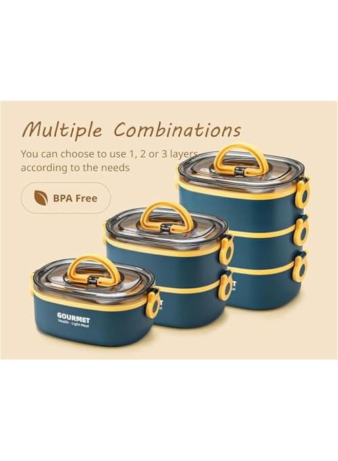 HOOKOR Bento Lunch Box,Stackable 3 Layers Bento Box,2000ml Large Capacity Lunch Containers,Leak-Proof, Food-Safe Materials. For Work School Camping, Microwave and Dishwasher Safe (Blue) - Image 4