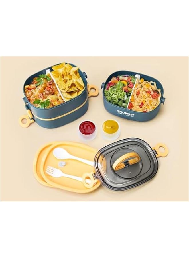 HOOKOR Bento Lunch Box,Stackable 3 Layers Bento Box,2000ml Large Capacity Lunch Containers,Leak-Proof, Food-Safe Materials. For Work School Camping, Microwave and Dishwasher Safe (Blue) - Image 5