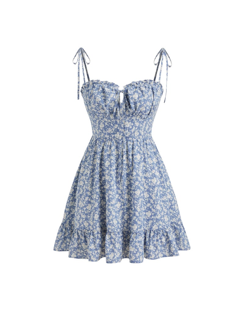CIDER Womens Summer Dresses Floral Spaghetti Strap Cute Vacation Sundress Dress Boho Casual Outfits Blue - Image 1