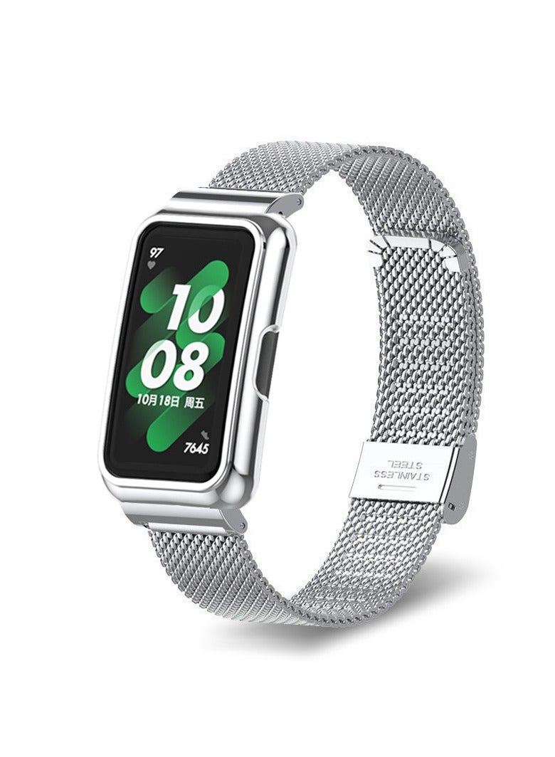Compatible for Honor Band 6/Honor Band 7 Strap Stainless Steel Metal Bracelet Replacement Band Metal Integrated Case Strap Wristband Sport Band for Women Men  - Image 4