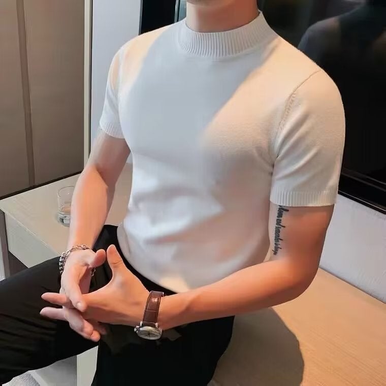 2023 Trendy Summer Mens Short Sleeve Knit Tee Black - Image 5