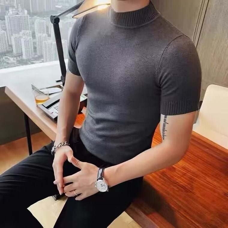 2023 Trendy Summer Mens Short Sleeve Knit Tee Black - Image 3