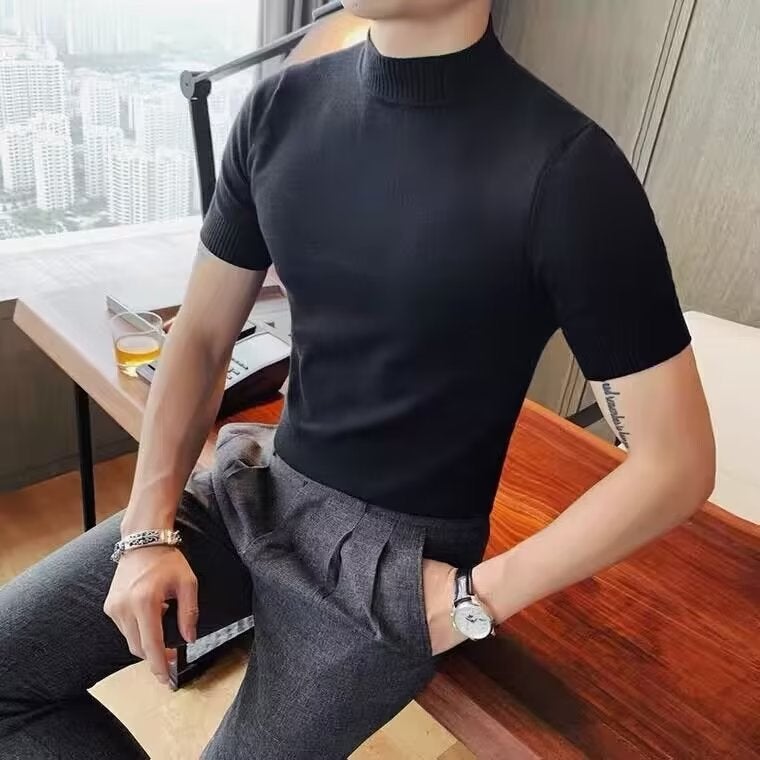 2023 Trendy Summer Mens Short Sleeve Knit Tee Black - Image 1