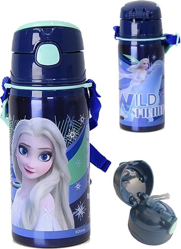 Disney FROZEN Girls' Steel Water Bottle 500ML 1 Piece Elsa Steel Water Bottle 1 Piece Licensed School Water Bottle  - Image 1