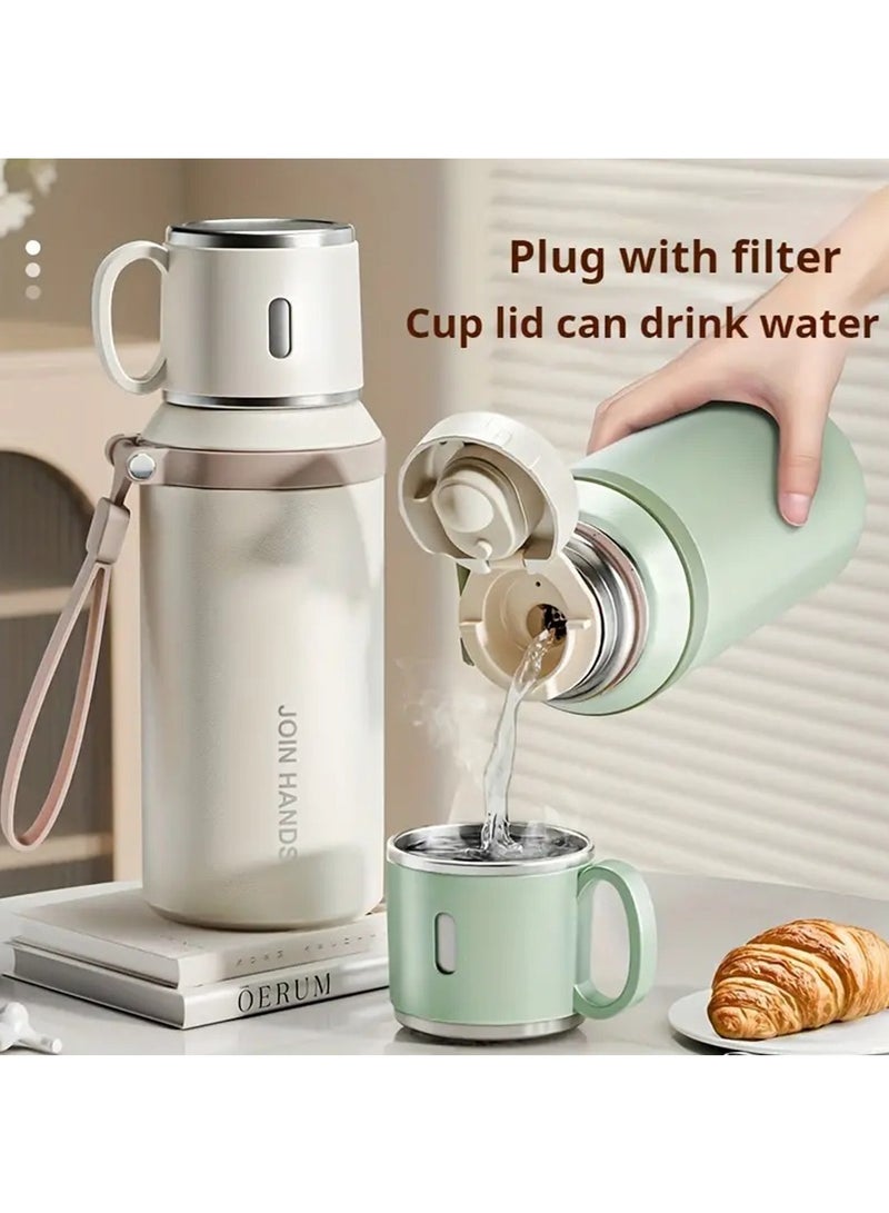Hihonor BPA-Free Stainless Steel Water Bottle with Mug Lid, Leakproof Double Vacuum Insulated Flask, Portable for Camping and Hiking, Hot 8Hrs/Cold 24Hrs, Durable Reusable Jug with Rope Handle (Purple)  - Image 3