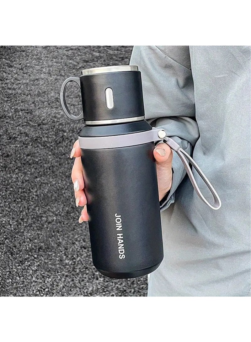 Hihonor BPA-Free Stainless Steel Water Bottle with Mug Lid, Leakproof Double Vacuum Insulated Flask, Portable for Camping and Hiking, Hot 8Hrs/Cold 24Hrs, Durable Reusable Jug with Rope Handle (Purple)  - Image 4