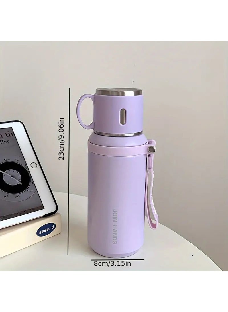 Hihonor BPA-Free Stainless Steel Water Bottle with Mug Lid, Leakproof Double Vacuum Insulated Flask, Portable for Camping and Hiking, Hot 8Hrs/Cold 24Hrs, Durable Reusable Jug with Rope Handle (Purple)  - Image 5
