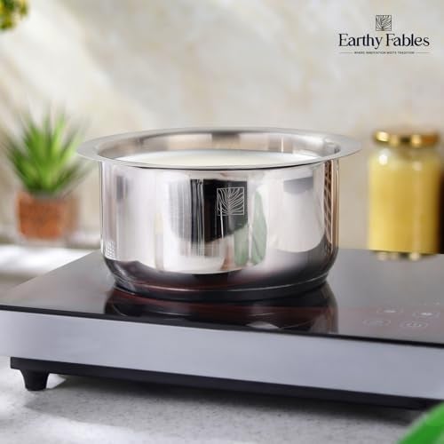 Earthy Fables Stainless Steel Heavy Bottom Tope/Patila/Bhogona/Tapia for Milk, Boiling, Better Nutrition & Heat Distribution, Uses Less Oil & Gas, Stove & Induction Bottom, 20 cm, 3.1L - Image 2