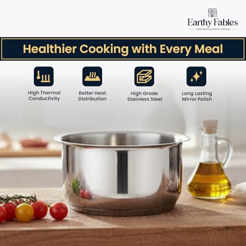 Earthy Fables Stainless Steel Heavy Bottom Tope/Patila/Bhogona/Tapia for Milk, Boiling, Better Nutrition & Heat Distribution, Uses Less Oil & Gas, Stove & Induction Bottom, 20 cm, 3.1L - Image 3