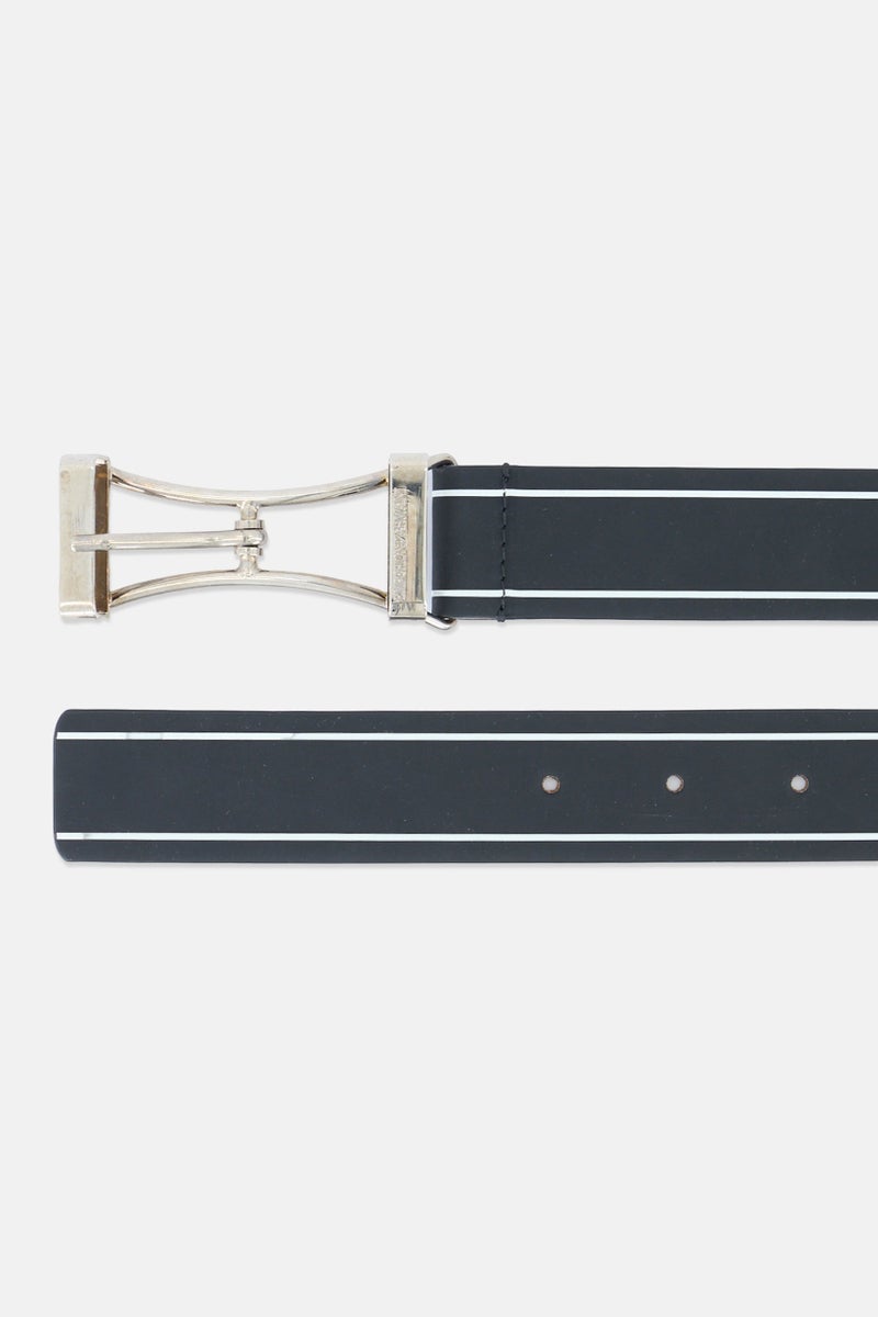 armani Emporio Armani Women Striped Leather Tongue Belt, Black - Image 2