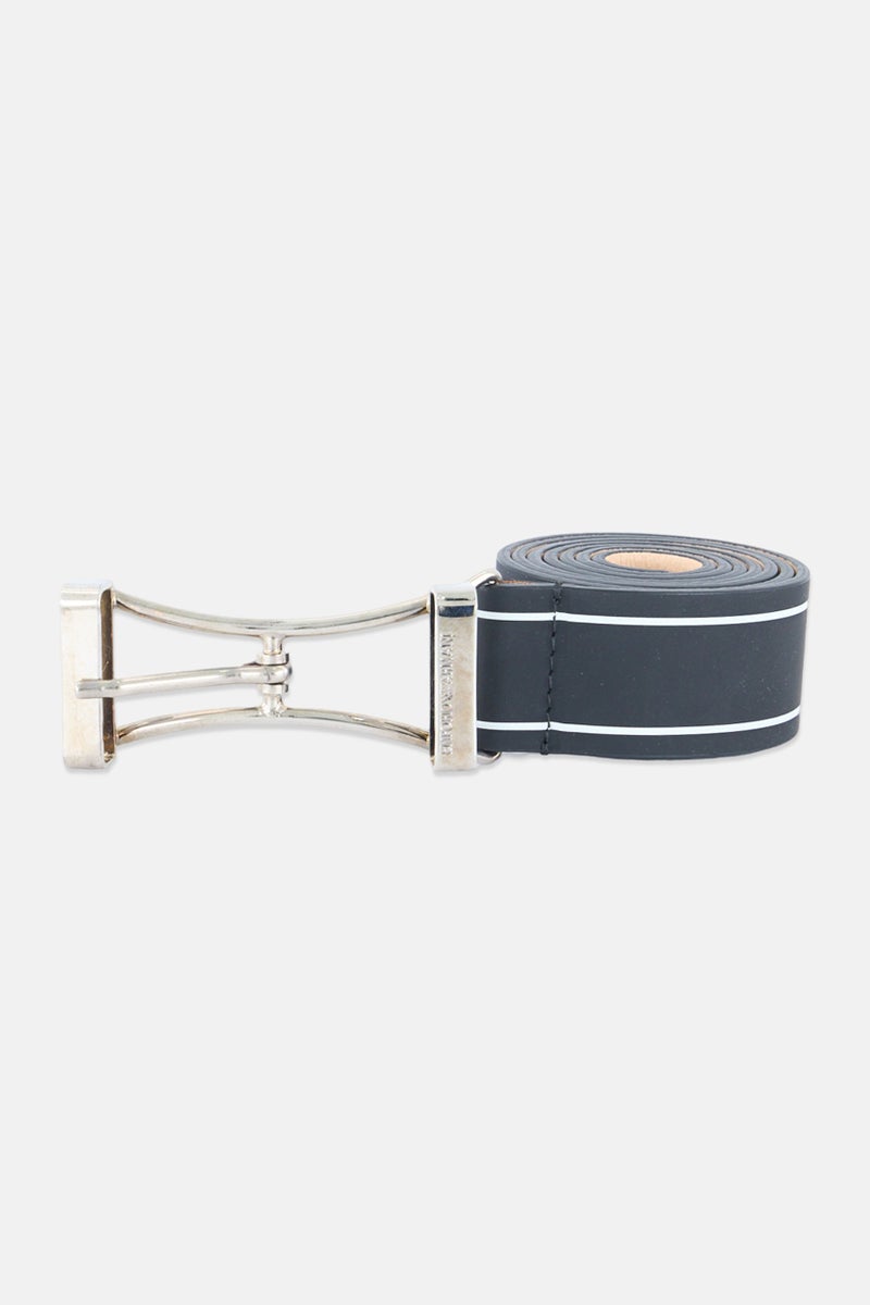 armani Emporio Armani Women Striped Leather Tongue Belt, Black - Image 1