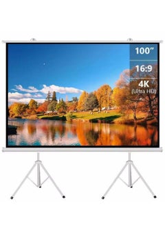 FlashHawk 100 inch 16:9 Portable Projection Screen with 2 Tripod Stands for Outdoor and Indoor Home Theater  - Image 1