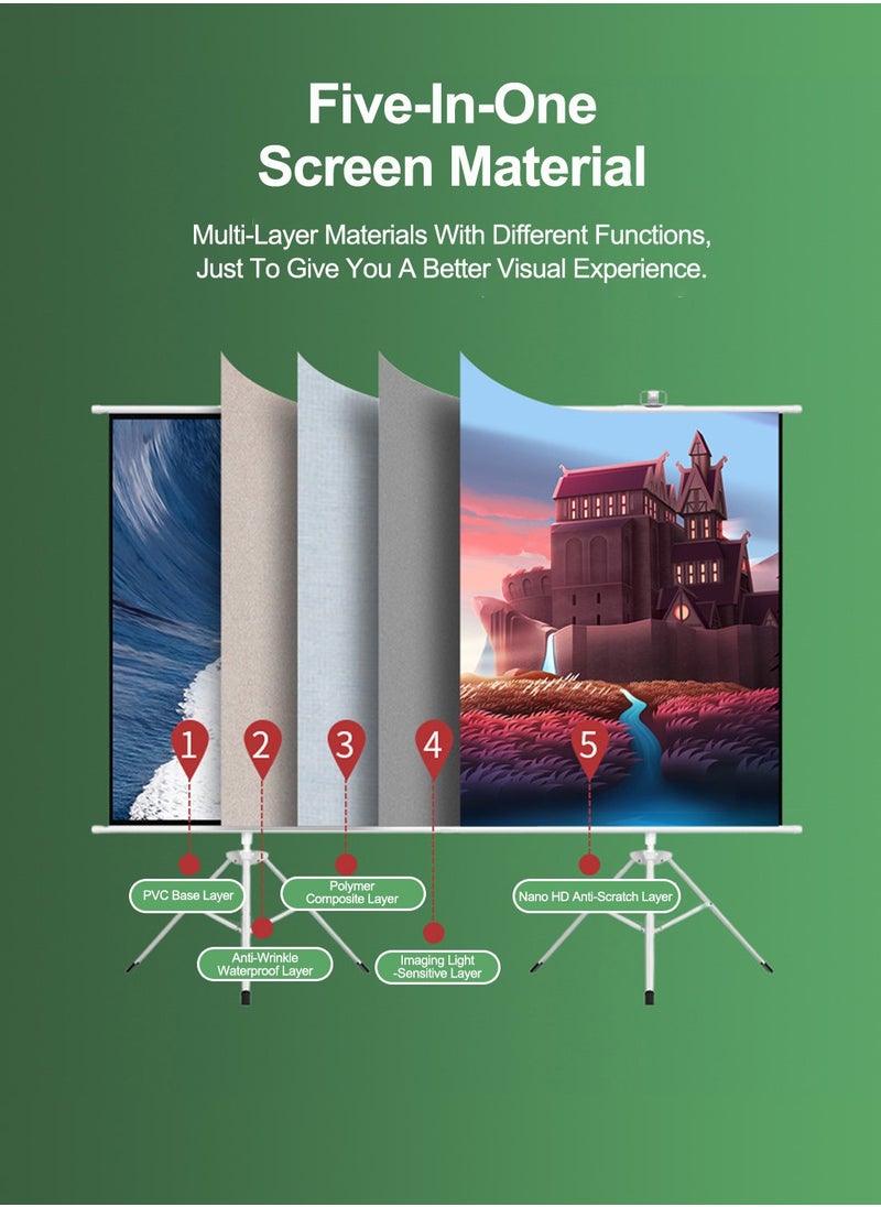 FlashHawk - 100 inch 16:9 Portable Projection Screen with 2 Tripod Stands for Outdoor and Indoor Home Theater - Image 1