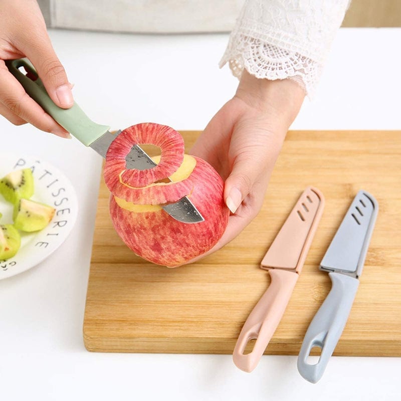 Fruit Knife, 3 Pieces New Sharp and Durable Mini Kitchen Knives with Protective Cover, Suitable for Most Vegetables, Fruits and Meat (rose, blue, green) - Image 4