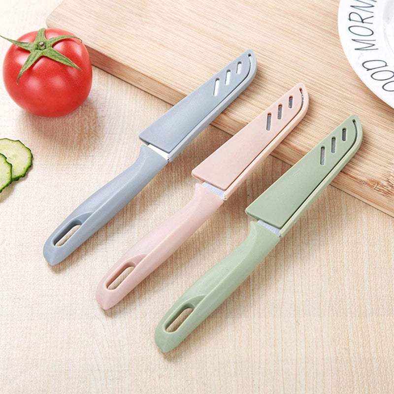 Fruit Knife, 3 Pieces New Sharp and Durable Mini Kitchen Knives with Protective Cover, Suitable for Most Vegetables, Fruits and Meat (rose, blue, green) - Image 5