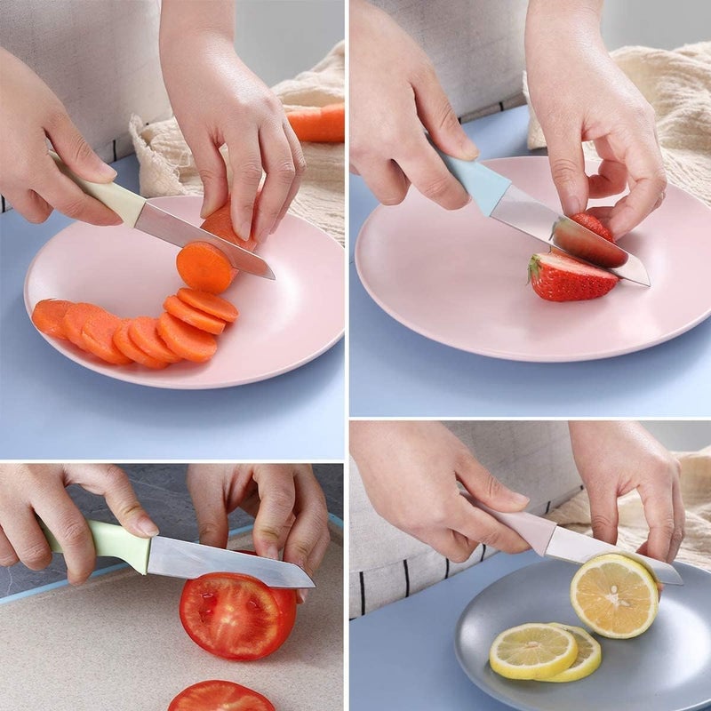 Fruit Knife, 3 Pieces New Sharp and Durable Mini Kitchen Knives with Protective Cover, Suitable for Most Vegetables, Fruits and Meat (rose, blue, green) - Image 3