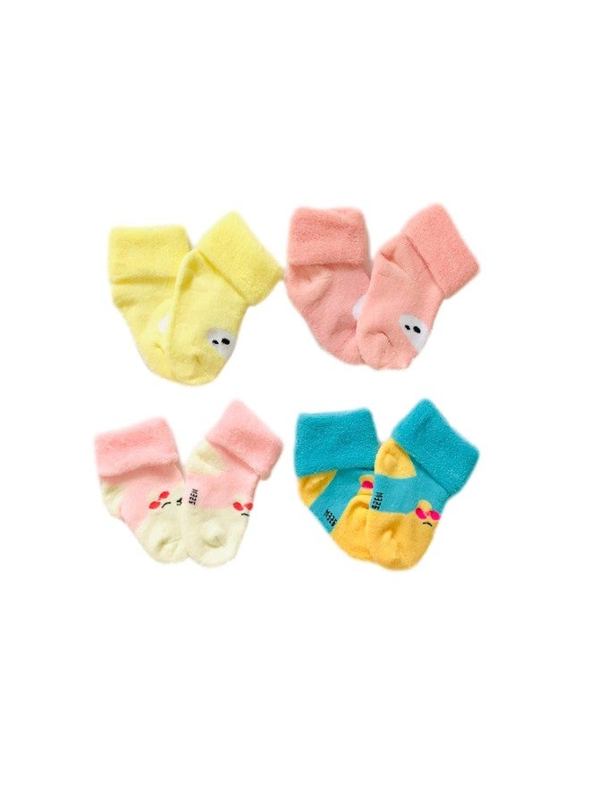 Freshfoot Cute and Colourful New Born Baby Girl socks Set 0 to 6 months, (Size 0-6 Months) (Pack of 4) (Light Sade) Colours Might slight vary - Image 2