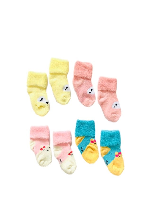 Freshfoot Cute and Colourful New Born Baby Girl socks Set 0 to 6 months, (Size 0-6 Months) (Pack of 4) (Light Sade) Colours Might slight vary - Image 1