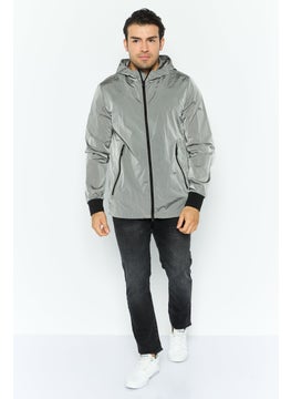 GEOX Men Plain Windbreaker Jacket, Grey  - Image 3