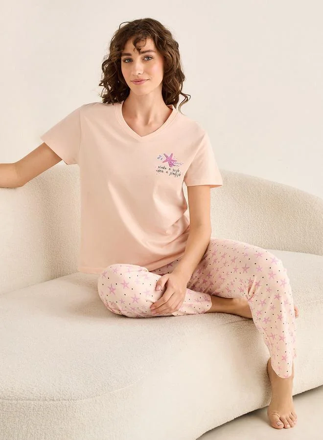 Splash FAV Pyjama Set V-neck T-shirt & Trousers Cotton
