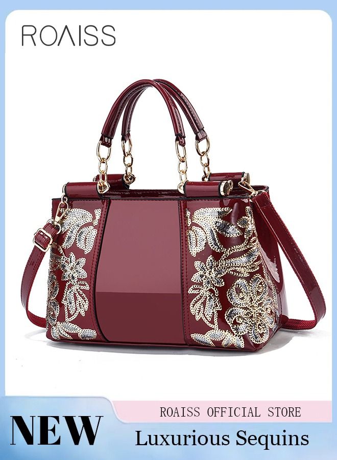 roaiss Elegant Luxurious Handbag Advanced Leather Unique Glossy Bridal Wedding Large Capacity One Shoulder Carved Messenger Bag for Women/Mother/Girl Friend Gift  - Image 1