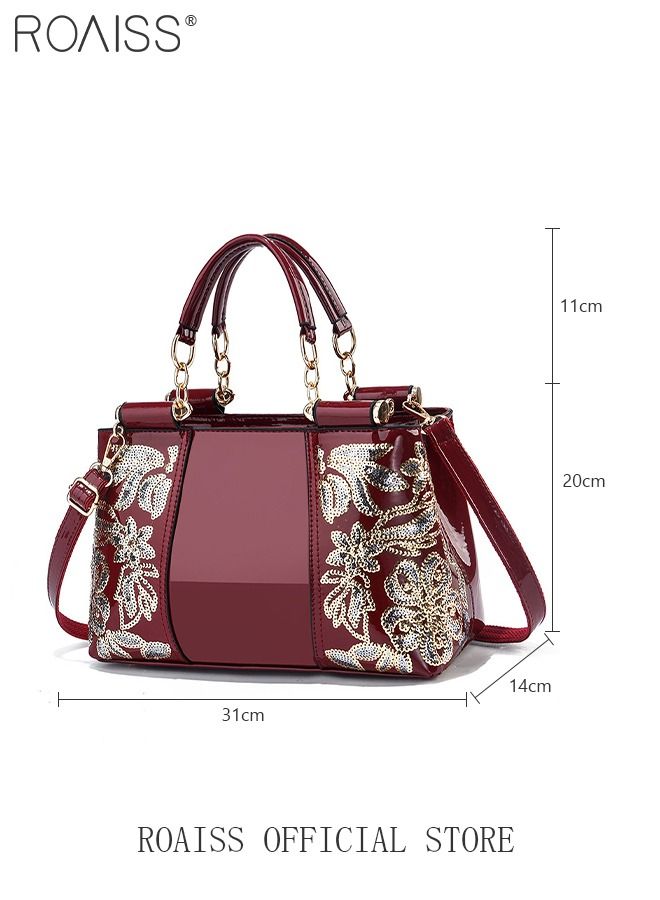 roaiss Elegant Luxurious Handbag Advanced Leather Unique Glossy Bridal Wedding Large Capacity One Shoulder Carved Messenger Bag for Women/Mother/Girl Friend Gift  - Image 4