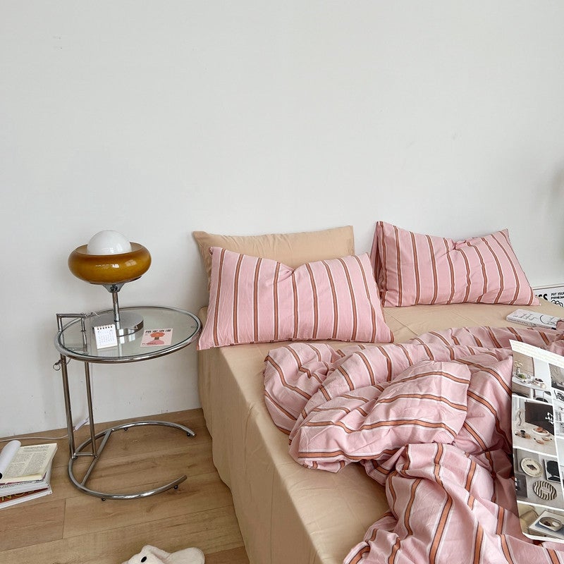 New Korean Dongdaemun Minajia Cotton Yarn-Dyed Washed Cotton Fabric Striped Four-Piece Set - Image 5
