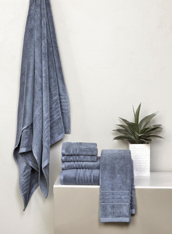 اس كيه ال هوم طقم مناشف SKL Home Classic SoftTouch Cotton Premium، مكون من 6 قطع، أزرق دينم - Image 5