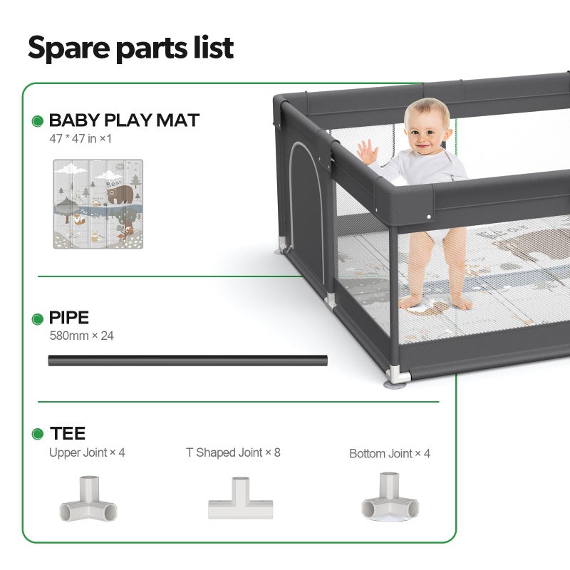 Fodoss Baby Playpen with Mat, Small Play Pen(47x47inch), for Babies and Toddlers, Pen Apartment, Yard Baby, Fence Area Playyard Activity Center (Dark Gray) - Image 5