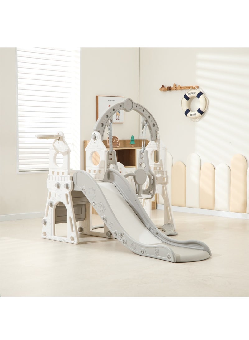 إيزي سو مجموعة زحليقة وأرجوحة 3 في 1 للأطفال، ملعب داخلي/خارجي للأطفال الرضع مع طوق كرة سلة، زحليقة تسلق، مجموعة لعب للأطفال الصغار للأولاد والبنات في ملعب الفناء الخلفي - Image 3