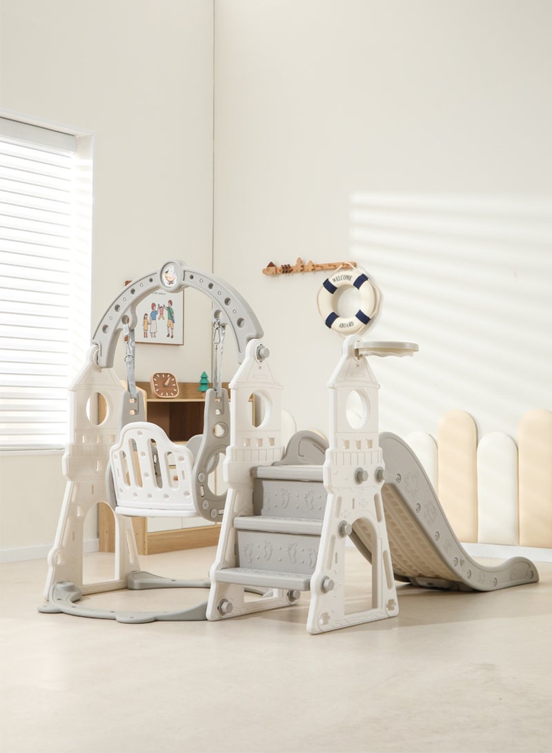 إيزي سو مجموعة زحليقة وأرجوحة 3 في 1 للأطفال، ملعب داخلي/خارجي للأطفال الرضع مع طوق كرة سلة، زحليقة تسلق، مجموعة لعب للأطفال الصغار للأولاد والبنات في ملعب الفناء الخلفي - Image 4