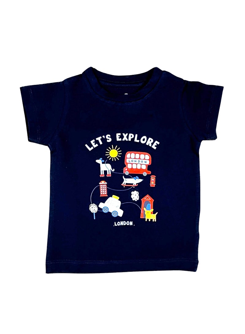 Baby Co. Navy Let's Explore Cotton Set (Navy t-shirt + Light grey Shorts) - Image 2