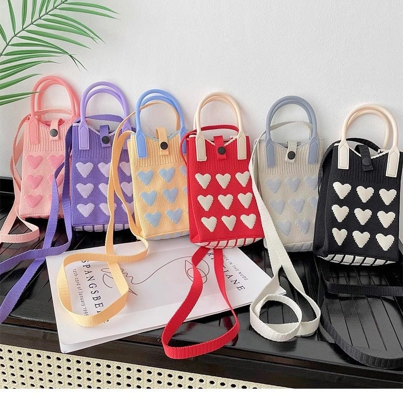 Love Mobile Phone Bag For Women Korean Style Knitted Sweet Satchel Crossbody Versatile Student Small Coin Purse Storage Crossbody - Image 2