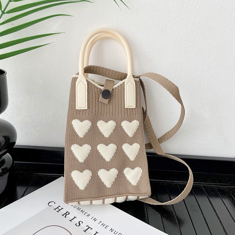 Love Mobile Phone Bag For Women Korean Style Knitted Sweet Satchel Crossbody Versatile Student Small Coin Purse Storage Crossbody - Image 1