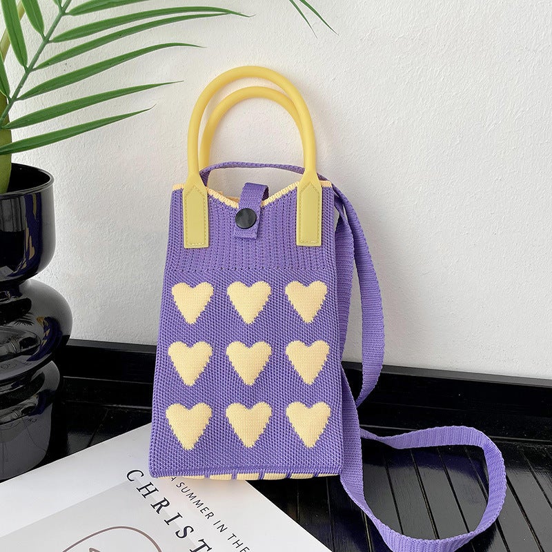 Love Mobile Phone Bag For Women Korean Style Knitted Sweet Satchel Crossbody Versatile Student Small Coin Purse Storage Crossbody - Image 5